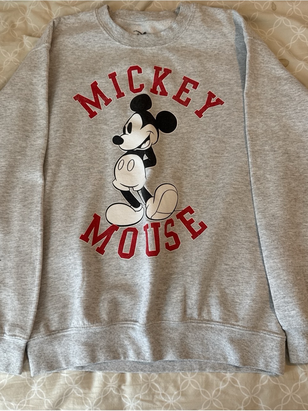 Vintage Disney Gray Crewneck Sweatshirt with Red Mickey Mouse Graphic